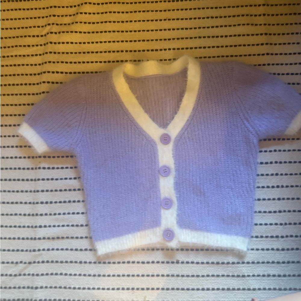 Purple and White Knit Cardigan
